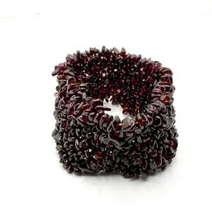 Vintage Handmade Natural Garnet Chip Elastic Wide Cuff Bracelet